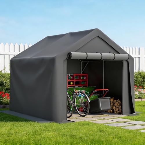 Thanaddo Fahrradgarage Zeltgarage Lagerzelt für 3-6 Fahrräder, Winterfest Geräteschuppen Carport mit UV-Schutz PE-Dach, Fahrradschuppen Motorrad Garage 244x240x220cm, Dunkelgrau