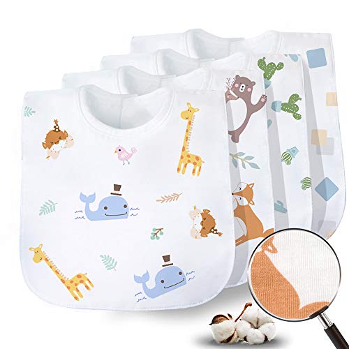 Gudodle Baby Teething Bib-Bandana Drool Bibs, Super Absorbent and Soft for Drooling and Teething Boys&Girls, 4 Pack