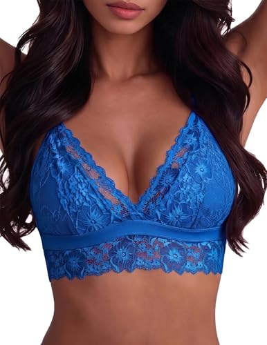 Image of Avidlove Lace Bralette for Women Sexy Wireless Bralettes Non Padded Bralette V Neck Minimizer Lingerie