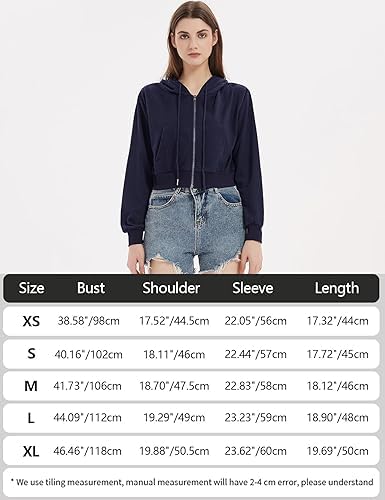 Image of Casual Wear Solid Crop Zipper Jacket Hooded Neck Full Sleeves with Kangaroo Pocket Hoodie for Women