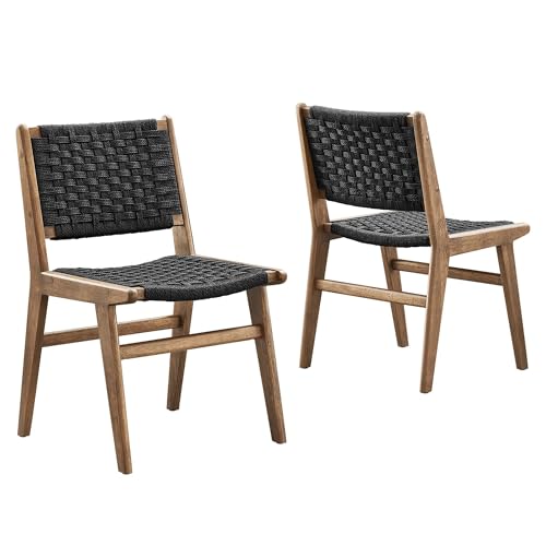 Modway Saoirse Woven Rope Wood Dining Side Chair in Walnutt