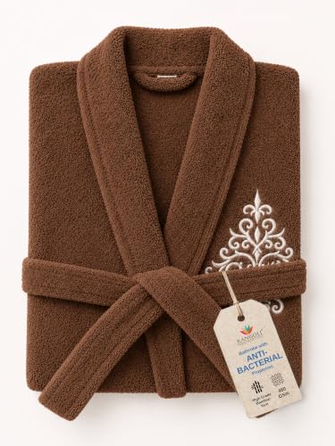 Image of RANGOLI Royal Bamboo Premium Bathrobe For Women | Ultra Soft Bamboo Yarn Lightweight Bathing Robes | 460 GSM Highly Absorbent & Quick Drying Luxurious Bath Gown | Knee Length Bath Robe- Brown