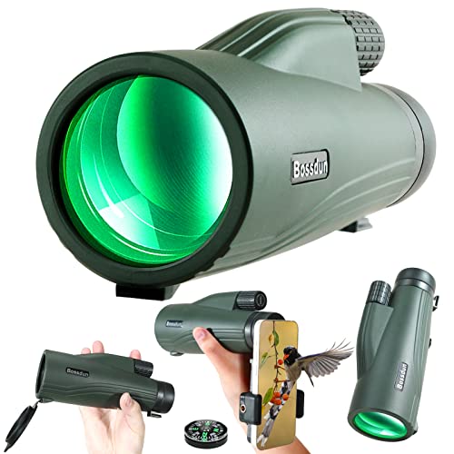 12X50 Telescopio Monocular con Soporte para Teléfonos Inteligentes, Bossdun 2022 Monoculares de Largo Alcance para Adultos Alcance HD Monocular para Observación de Pájaros, Caza, Camping, Viajes