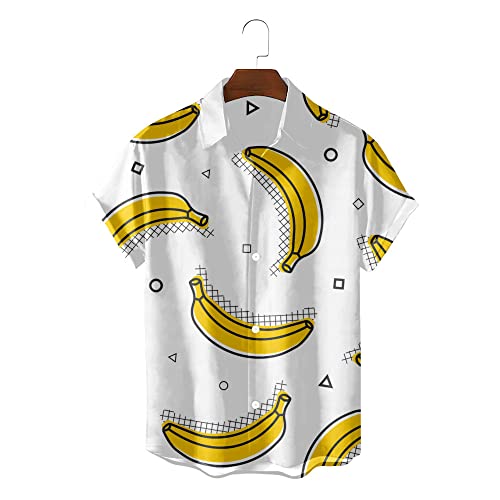 Chemise hawaïenne H3TF5J blanche pour hommes à manches courtes et boutons motif fruits