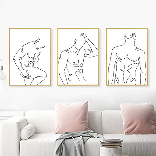 Male Wall Art Man Body Silhouette Wall Art Minimalist Line Drawing Male Figure Wall Art Minimalist Line Wall Decor Black And White Line Drawing Wall Art Nude Paintings Set Of 3 (16X24 Inch) Unframed #TOP2