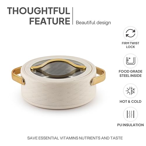 Image of CELLO Velvetto Deluxe 1500 Insulated Casserole Hot Box for Kitchen 1500 ml, Cream | Airtight See Through Lid Hot Pot Case Keeps Food Hot & Warm for Long Hours, Casserole Set for Roti, Rice & Biryani