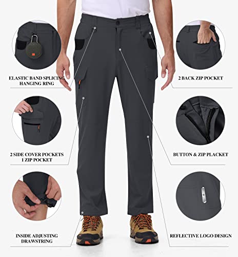 Mofiz Men's Outdoor Hiking Pants Water Resistant Work Pants For Men Casual Long Pants Zip Pockets Dark Grey L #TOP3