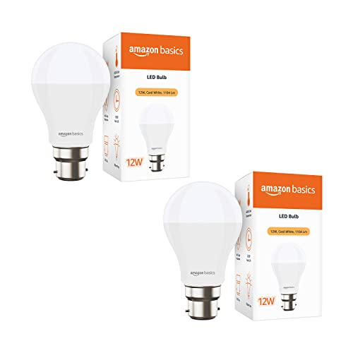 Amazon Basics - 12W LED Bulb, Cool White (Base B22, Pack of 2)