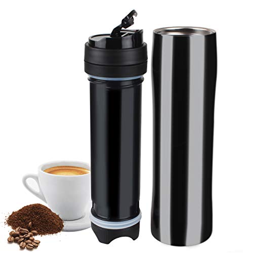 Portable French Press Coffee Maker,Vacuum Insulated Travel Mug, Premium Stainless Steel, Hot