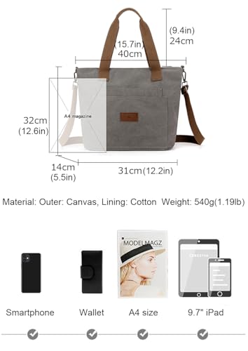 Bolso tote de lona para mujer con cierre y correa miniatura 5