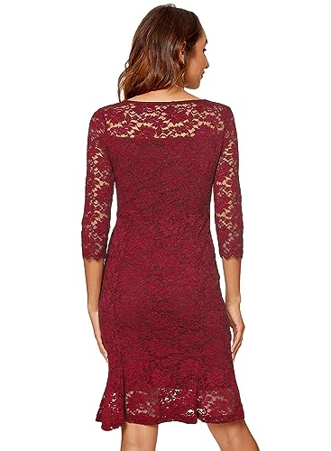 Image of Atnlewhi Womens 3 /4 Sleeve Slim Fit Lace Cocktail Dresses Party Wedding Guest V Neck Formal Evening Bodycon Dress