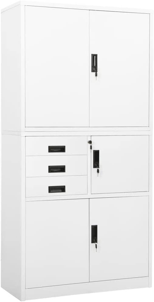Office Cabinet,Office File Cabinets,Small Filing Cabinet,Cabinet with Drawers,Bookcase,With 3 adjustable shelves,for Office Corridors, Entrance, Bedrooms,Living Room, White 35.4"x15.7"x70.9"