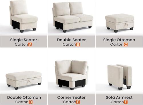 Image of CHIC HOUSE Middle Module for Modular Couch, Corduroy Customizable Chaise, Storage Ottoman for Sectional Sofa, Armrest, Single Ottoman