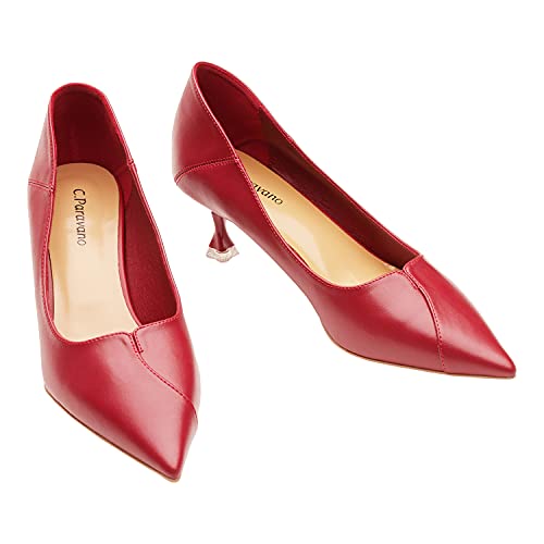 C.PARAVANO Low Heels for Women I Red Kitten Heels I Low Heel Pumps I Women's Pump I Kitten Heels for Women I Red Low Heels 2.16 inch I Pointed Toe Pumps(Red,39)