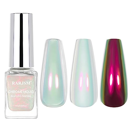 RARJSM Chrome Nail Powder Liquid Magic Aurora Metallic Mirror Effect Purple Gold Chameleon Finish Iridescent Mermaid Pearl Nail Glitter for Polish No Curing Requires 5ML Nail Art Accessories