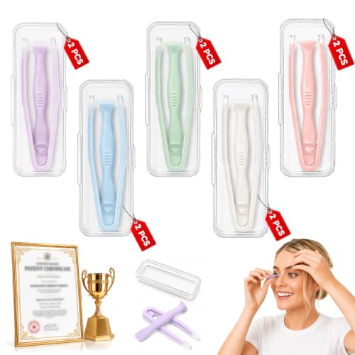 Image of 10 Pack Soft Contact Lens Applicator Tools | Easy to Inserter and Remover | Portable | Natural Silicone | With Tweezers, Suction Stick & Storage Case, 5 Colors (White Pink Blue Purple Green)