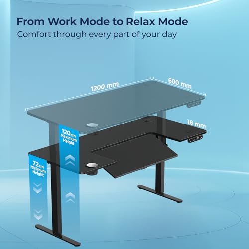 Image of The Sleep Company AeroFlip Adjustable Desk | SmartFlip Ergonomic Tabletop | Height Adjustable 72-120 cm | Wireless Charging | Temperature Controlled Drink Tray |1200 mm | Black & Black