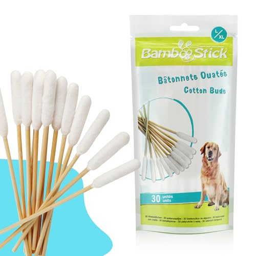 Coton Tige Chien L/XL – Pack 30 Coton Tige pour Le Soin des Oreilles pour Chiens de Grande Taille, Nettoyage Sécurisé, Efficace et Doux - Ultra-Absorbant - Elaboré par Un Vétérinaire Français