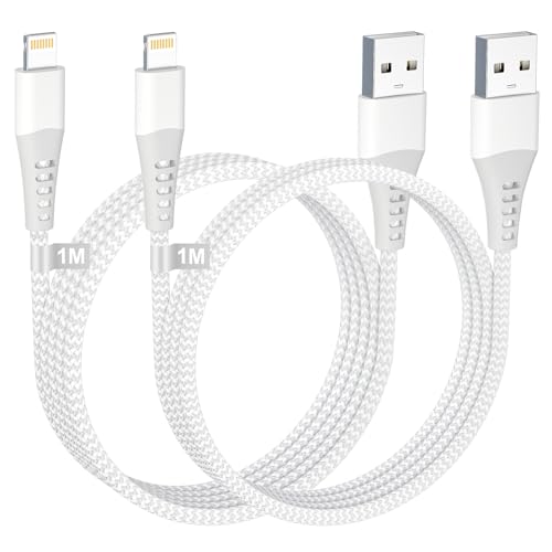 Cable iPhone 1M 2Pack[Certificado Apple MFi], Cable Lightning USB CAble iPhone Carga Rapida CABLE Cargador iPhone Nylon cable Carga iPhone cable Lightning para iPhone 14 13 12 11 Pro Max/Mini/XS/8/SE