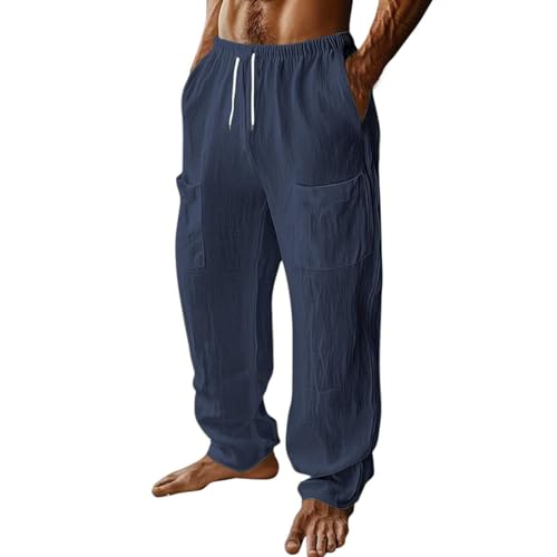 Pantalon d'été long et léger homme coupe droite aéré en lin
