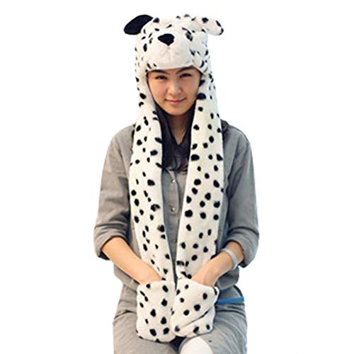 Image of Women Winter Warm Hat Scarf Gloves Set 3-in-1 Plush Cartoon Animal Hooded Hat Earflap Beanie for Outdoor cold days