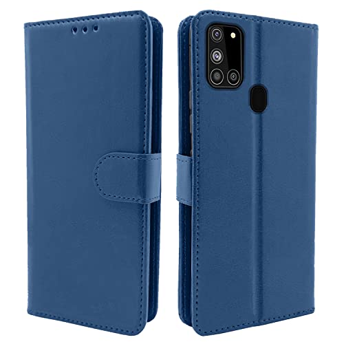Pikkme Samsung Galaxy A21s Flip Cover Magnetic Leather Wallet Case Shockproof TPU for Samsung Galaxy A21s (Blue)- Best and cheap mobile covers in India