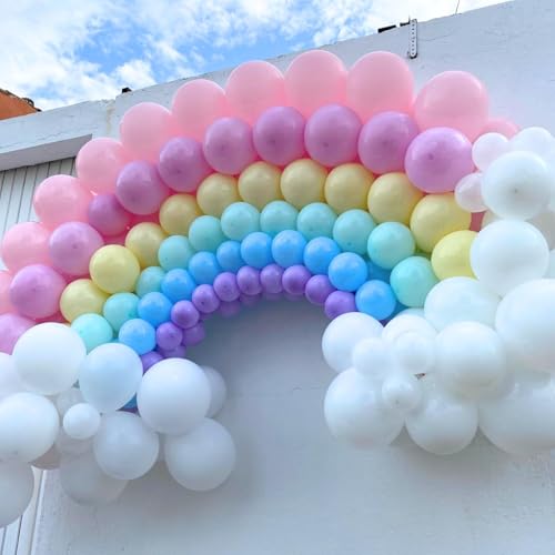 Image of Pastel Balloons 12 Inch Rainbow Maca Pink Blue Purple Green Yellow Balloon