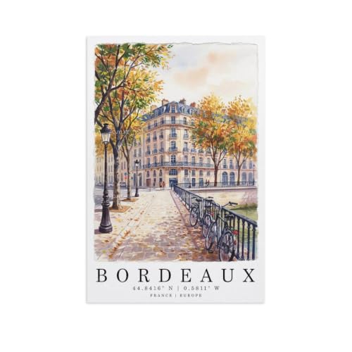 Poster de voyage aquarelle de Bordeaux 60 x 90 cm pour grand paysage mural