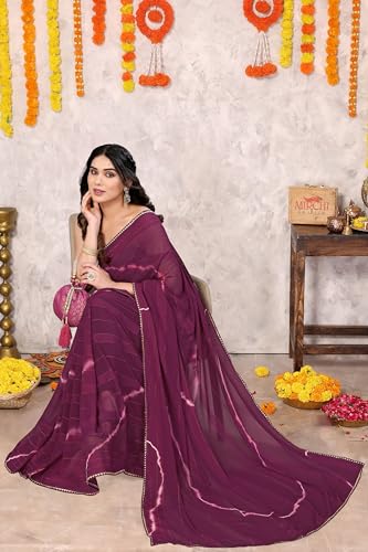 Image of MIRCHI FASHION Women Saree Shibori Print Chiffon | Elegant Festive and Functional Sari for All-Day Comfort with Matching Blouse