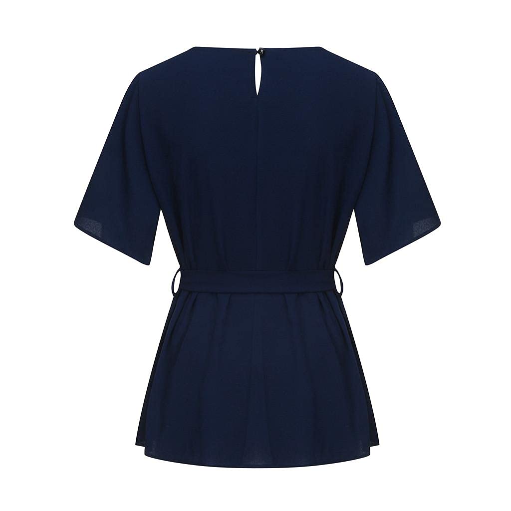 Damska koszulka na lato, na lato, na co dzień, z krótkim rękawem, koszulka typu henley, basic, luźna, tunika, bluzka, eleganckie koszule, niebieski, 3XL