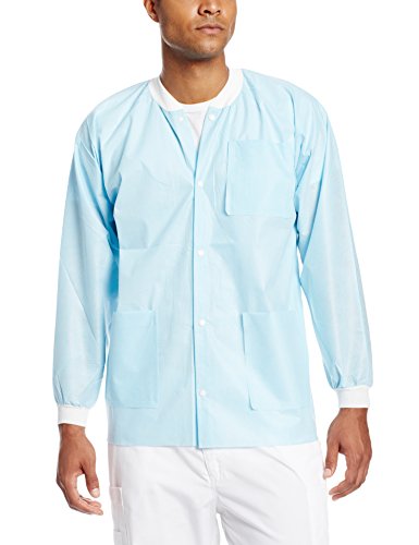 ValuMax 3630SBL Extra-Safe, Wrinkle-Free, Noble Looking Disposable SMS Hip Length Jacket, Sky Blue, L, Pack of 10