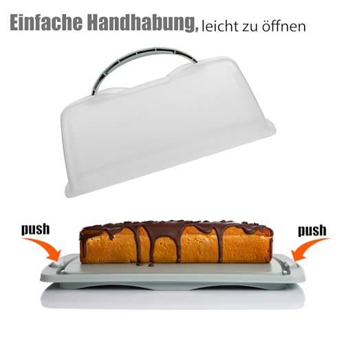 BigDean Kuchen Transportbox Rechteckig in Pastell Grün – mit Doppel Tragegriff für sicheren Transport von Kuchen & Muffins – Kuchenbehälter mit Klickverschluss – Kuchenplatte Made in Europa