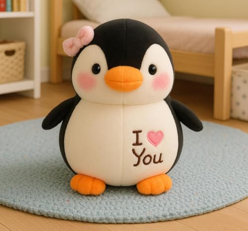 Image of SCOOBA Adorable Super Soft Love Penguin Soft Toy 25cm (Love Penguin Black with headbow)