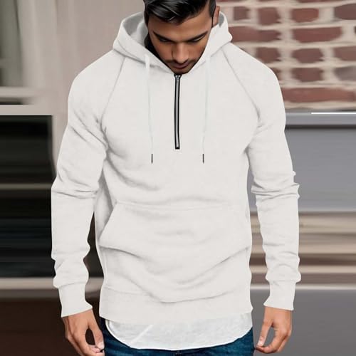 Mens Hoodies Long Sleeve Quarter Zip Up Drawstring Hood Sweatshirts Fall Casual Solid Color Sweatshirt with Pocket2