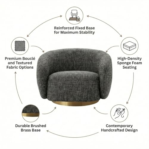Image of Kingsman Furnitures Brok Swivel Luxury Accent Arm Chair 360 Degree Rotatable Sofa for Home | Bedroom, Living & Drawing Room | Ultra Soft and Comfortable for Lounge (Rocat Black, Non-Swivel)