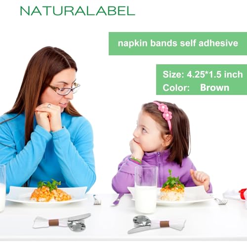 Image of NATURALABEL Self-Adhesive Napkin Bands for Wrapping Silverware - Pack of 2,000, for Family Reunion, Birthday Party, Wedding, Celebration (Brown)