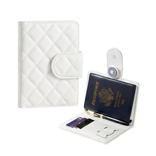 Passport Holder for Travel RFID Passport Holder with Airtag Compact Leather Passport Cover Case with Card Holders SIM Slots Passport Wallet for Women Men Airport Essentials Gift