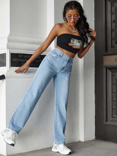 Image of KOTTY Women's High Rise Cotton Lycra Blend Ankle Length Relaxed Fit Jeans Light Blue (Blue,34) KOTTYLADIESJEANS1099XXL