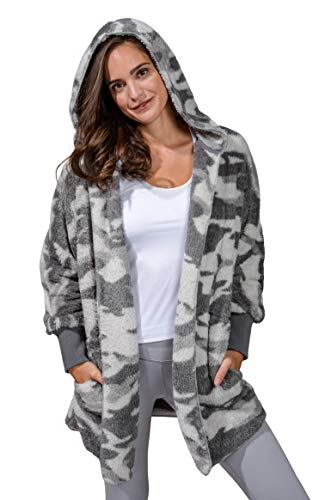 90 Degree By Reflex Ultra Soft Fuzzy Sherpa Hooded Cardigan with Pockets