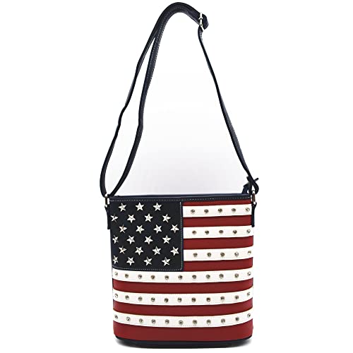 Image of WESTERN ORIGIN American Flag Stars and Stripes Studs Crossbody Handbag USA Patriotic Women Purse Leather Single Shoulder Bag