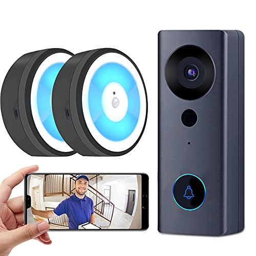 XFTOPSE Câmera de vídeo Tuya sem fio, campainha inteligente WiFi com sensor de movimento PIR, alarme