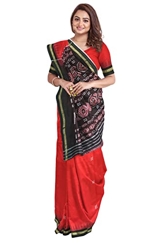 Image of Odisha Sambalpuri Handloom Ikat Women's Cotton Saree, Odisha Handloom Handmade Pure Cotton Khandua Saree, Ikkat Orissa Traditional Handloom Saree Without Blouse
