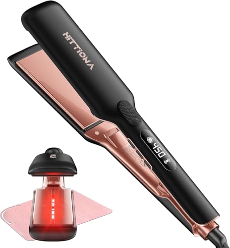 HITTIONA Piastra per Capelli Larga 45mm Professionale, Lisciacapelli Ceramica Ionico e Infrarossi, Riscaldamento 5s 150-230°C, Anticrespo, Specifica per Capelli Spessi, Crespi, Ricci e Molto Lunghi