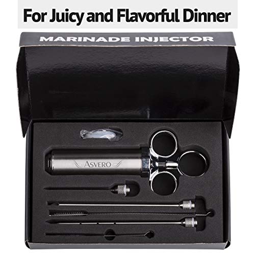 Meat Injector Kit Stainless Steel Food Syringe & 3 Marinades Needles For Bbq Grill Professional Smoker Seasoning Culinary Barbecue Syringe & Meat Injectors For Smoking #TOP5