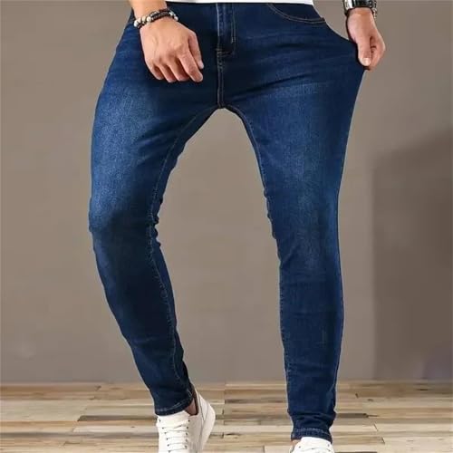 Men's Spring Fall Jeans – Slim Fit Skinny Blue Denim Pants, Casual Street Style Trousers2