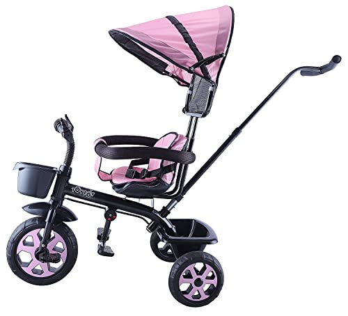 Image of JoyRide Stroller Tricycle| Baby Trike|Tricycle with Canopy and Parental Adjust Push Handle for Kids|Boys|Girls Age Group 1.5 to 5 Years (Pink)