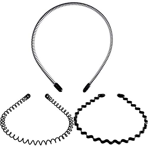 3 Pieces Unisex Hair Bands Men Metal Spring Wavy Headbands Non-Slip Metal Headband Slicked Back Headband Hair Accessories for Women and Men Sports
