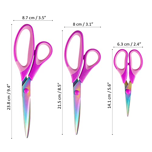 Jytuul 3Pcs Purple Craft Scissors, Sharp Tailor Scissors, Titanium Blades Shears Rubber Soft Grip Handle, Multi-Purpose Fabric Scissors For Adults, Office, Sewing, School And Home Using #TOP5