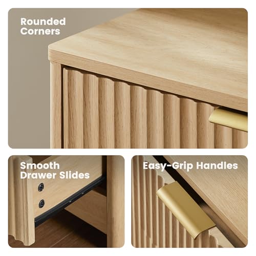 Amada Modern 6 Drawer Dresser, Fluted Wood Chest of Drawers with Rounded Corners, Pre-Installed Drawer Slides, Dresser TV Stand and Storage Organizer for Bedroom, Hallway, Natural Oak