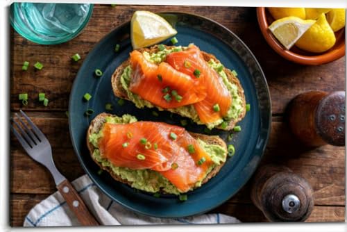 CLOGGS Avocado and Smoked Salmon Toast Canvas Wall Art Decor Paintings Pictures for Bedroom Wall Decor Above Bed Living Room Wall Decoration Bathroom Office Artwork